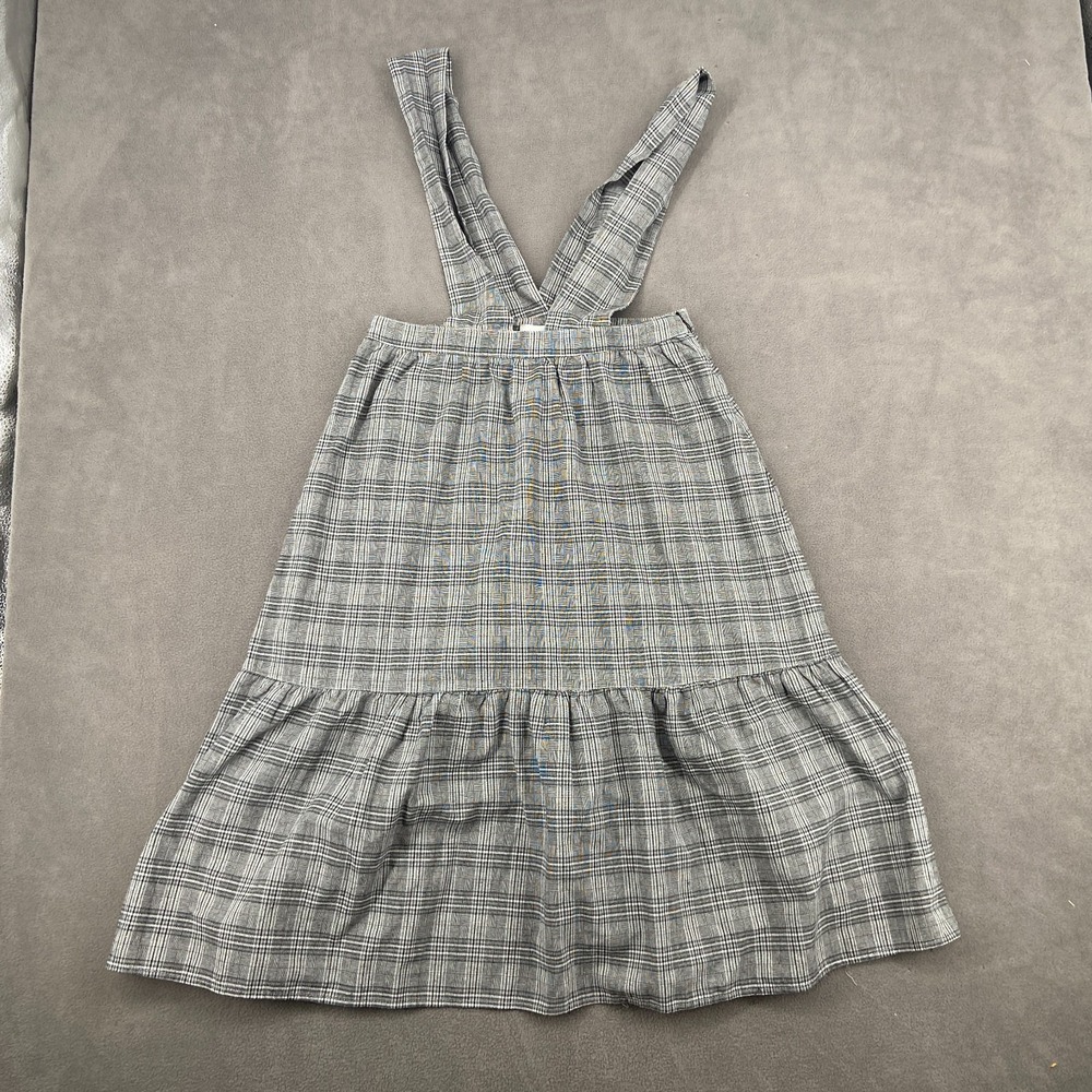 Hayden Tiered Overall Dress Women's M Gray Plaid Sleeveless‎ Ruffle Hem Side Zip